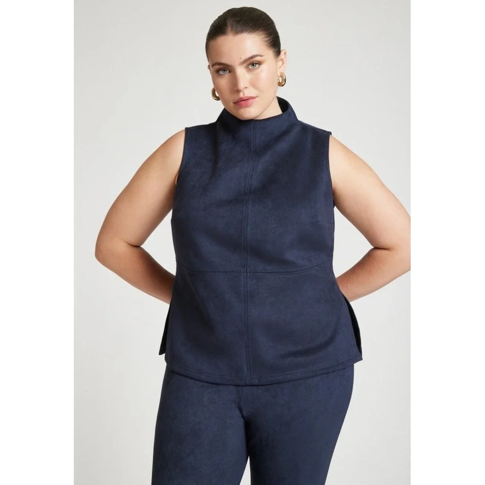 ELOQUII x Barkwood Navy Faux Suede Mock Neck Top and Stirrup Leggings Set 20